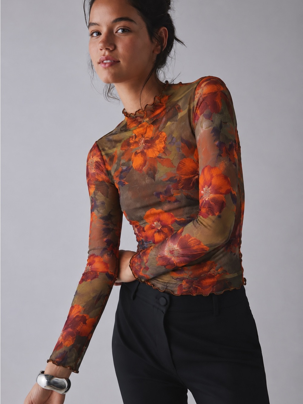 Easel Mesh Mock Neck Top